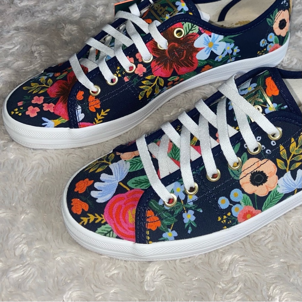 NEW Rifle Paper Co x Keds Kick Start Wild Rose Canvas Sneakers Navy Floral 7.5 - Picture 9 of 13